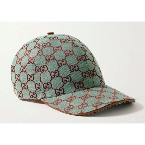 Gucci GG Canvas Adjustable Monogram Baseball Hat Cap Teal Brown Leather M - Picture 1 of 6